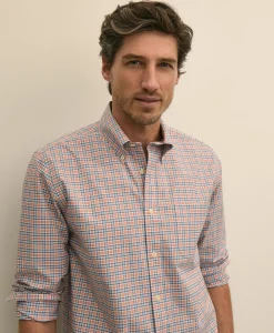 Stretch Cotton Non-Iron Broadcloth Polo Button-Down Collar, Check Sport Shirt