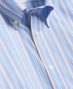 Stretch Cotton Non-Iron Broadcloth Polo Button-Down Collar, Stripe Sport Shirt