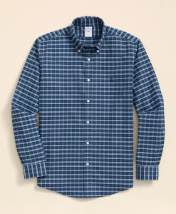 Stretch Cotton Non-Iron Oxford Polo Button Down Collar, Mini Tartan Shirt