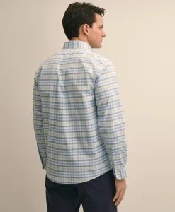 Stretch Cotton Non-Iron Oxford Polo Button Down, Plaid Sport Shirt
