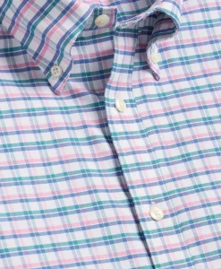 Stretch Cotton Non-Iron Oxford Polo Button Down, Multi-Grid Short Sleeve Sport Shirt
