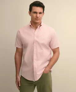 Stretch Cotton Non-iron Oxford Polo Button Down, Short Sleeve Sport Shirt