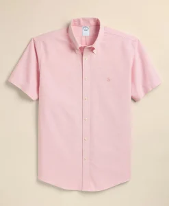Stretch Cotton Non-iron Oxford Polo Button Down, Short Sleeve Sport Shirt