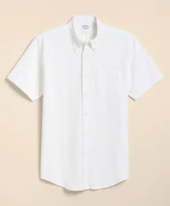 Stretch Cotton Seersucker Button-Down Collar Short-Sleeve Sport Shirt