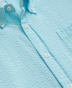 Stretch Cotton Seersucker Button-Down Collar Short-Sleeve Sport Shirt