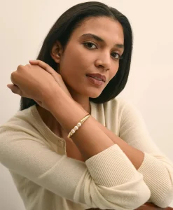 Stretch Faux-Pearl Bracelet with Gold-Plated Rope Detail