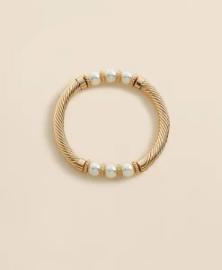 Stretch Faux-Pearl Bracelet with Gold-Plated Rope Detail
