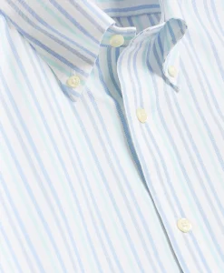 Stretch Non-Iron Cotton-Oxford Polo Button-Down, Short-Sleeve Check Striped Sport Shirt