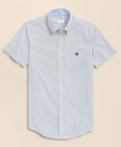 Stretch Non-Iron Oxford Button-Down Collar, Bengal Stripe Short- Sleeve Sport Shirt