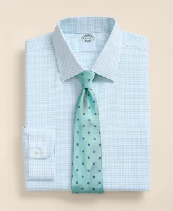 Stretch Supima® Cotton Non-Iron Royal Oxford Ainsley Collar, Grid Check Dress Shirt