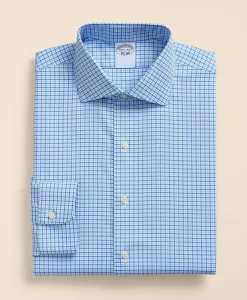 Stretch Supima® Cotton Non-Iron Royal Oxford English Spread Collar, Tattersall Dress Shirt