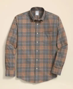 Stretch Supima® Cotton Non-Iron Twill Polo Button Down, Glen Plaid Sport Shirt