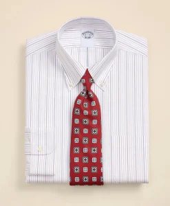 Stretch Supima® Cotton Non-Iron Broadcloth Button Down Collar, Striped Dress Shirt