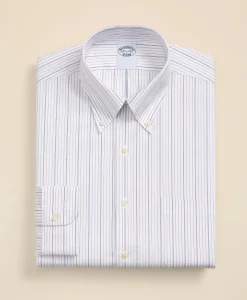 Stretch Supima® Cotton Non-Iron Broadcloth Button Down Collar, Striped Dress Shirt