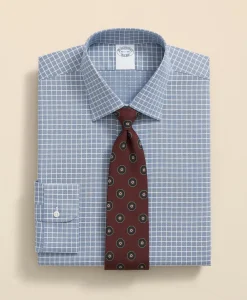 Stretch Supima® Cotton Non-Iron Textured Dobby Ainsley Collar, Graph Check Dress Shirt