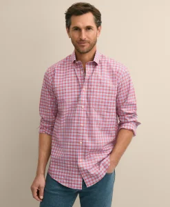 Stretch Supima® Cotton Non-Iron Broadcloth Polo Button-Down Collar, Check Sport Shirt