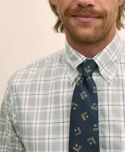 Stretch Supima® Cotton Non-Iron Twill Polo Button Down Collar, Heathered Plaid Sport Shirt