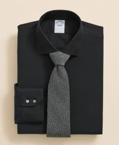 Stretch Supima® Cotton Non-Iron English Spread Collar, Herringbone Dress Shirt