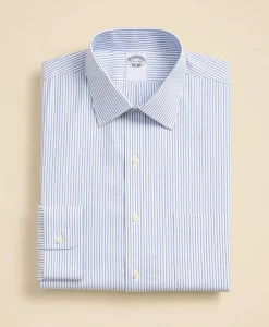 Stretch Supima® Cotton Non-Iron Broadcloth Ainsley Spread Collar Striped Dress Shirt