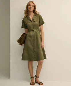Supima® Cotton Belted Safari Shirt Dress