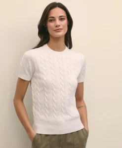 Supima® Cotton Cable Short-Sleeve Sweater Shell