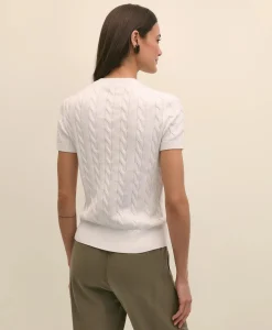 Supima® Cotton Cable Short-Sleeve Sweater Shell