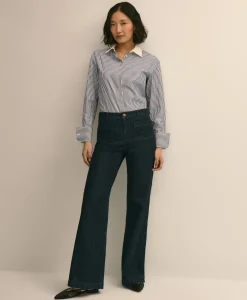 Supima® Cotton Contrast-Collar Stripe Shirt with French Cuffs