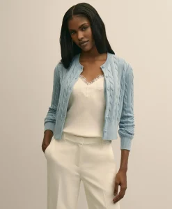 Supima® Cotton Cropped Cable Cardigan