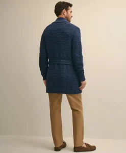 Supima® Cotton Jacquard Belted Shawl Cardigan