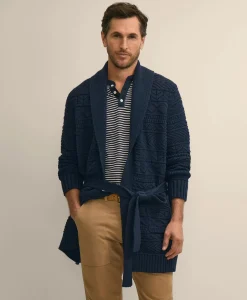 Supima® Cotton Jacquard Belted Shawl Cardigan