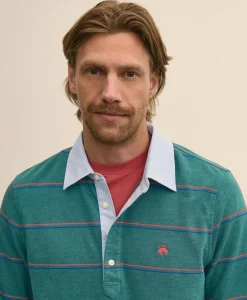 Supima® Cotton Pique Woven-Collar Striped Vintage Polo Shirt