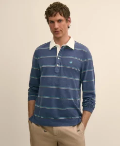 Supima® Cotton Pique Woven-Collar Striped Vintage Polo Shirt
