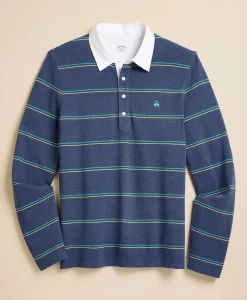 Supima® Cotton Pique Woven-Collar Striped Vintage Polo Shirt