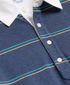Supima® Cotton Pique Woven-Collar Striped Vintage Polo Shirt