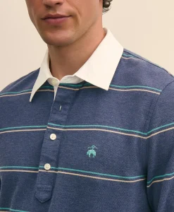 Supima® Cotton Pique Woven-Collar Striped Vintage Polo Shirt