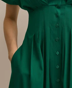 Supima® Cotton Pleated A-Line Shirtdress