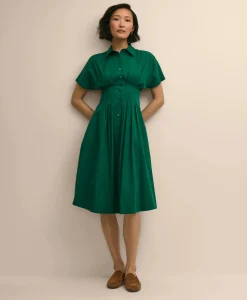 Supima® Cotton Pleated A-Line Shirtdress