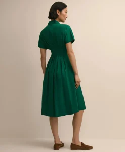 Supima® Cotton Pleated A-Line Shirtdress