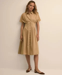 Supima® Cotton Pleated A-Line Shirtdress