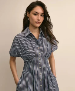 Supima® Cotton Pleated Striped A-Line Shirtdress