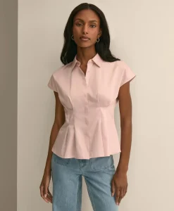 Supima® Cotton Sateen Pleated Peplum Shirt