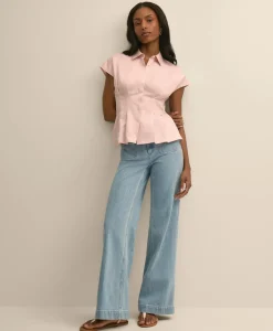 Supima® Cotton Sateen Pleated Peplum Shirt