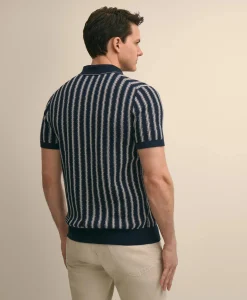 Supima® Cotton Short-Sleeve Striped Johnny Collar Sweater