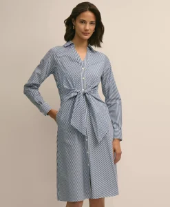 Supima® Cotton Striped Tie-Waist Shirt Dress