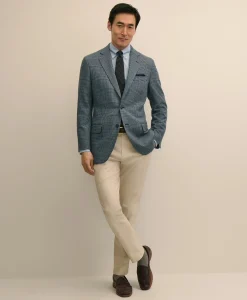 Traditional Fit Wool-Cotton Blend Hopsack Houndstooth Sport Coat