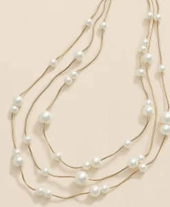 Triple Strand Faux-Pearl Necklace