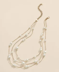 Triple Strand Faux-Pearl Necklace