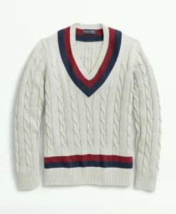 Vintage-Inspired Tennis V-Neck Sweater in Supima® Cotton