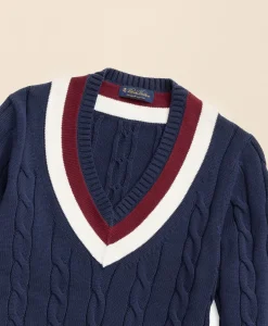 Vintage-Inspired Tennis V-Neck Sweater in Supima® Cotton