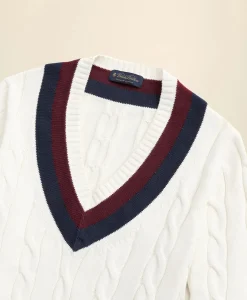 Vintage-Inspired Tennis V-Neck Sweater in Supima® Cotton